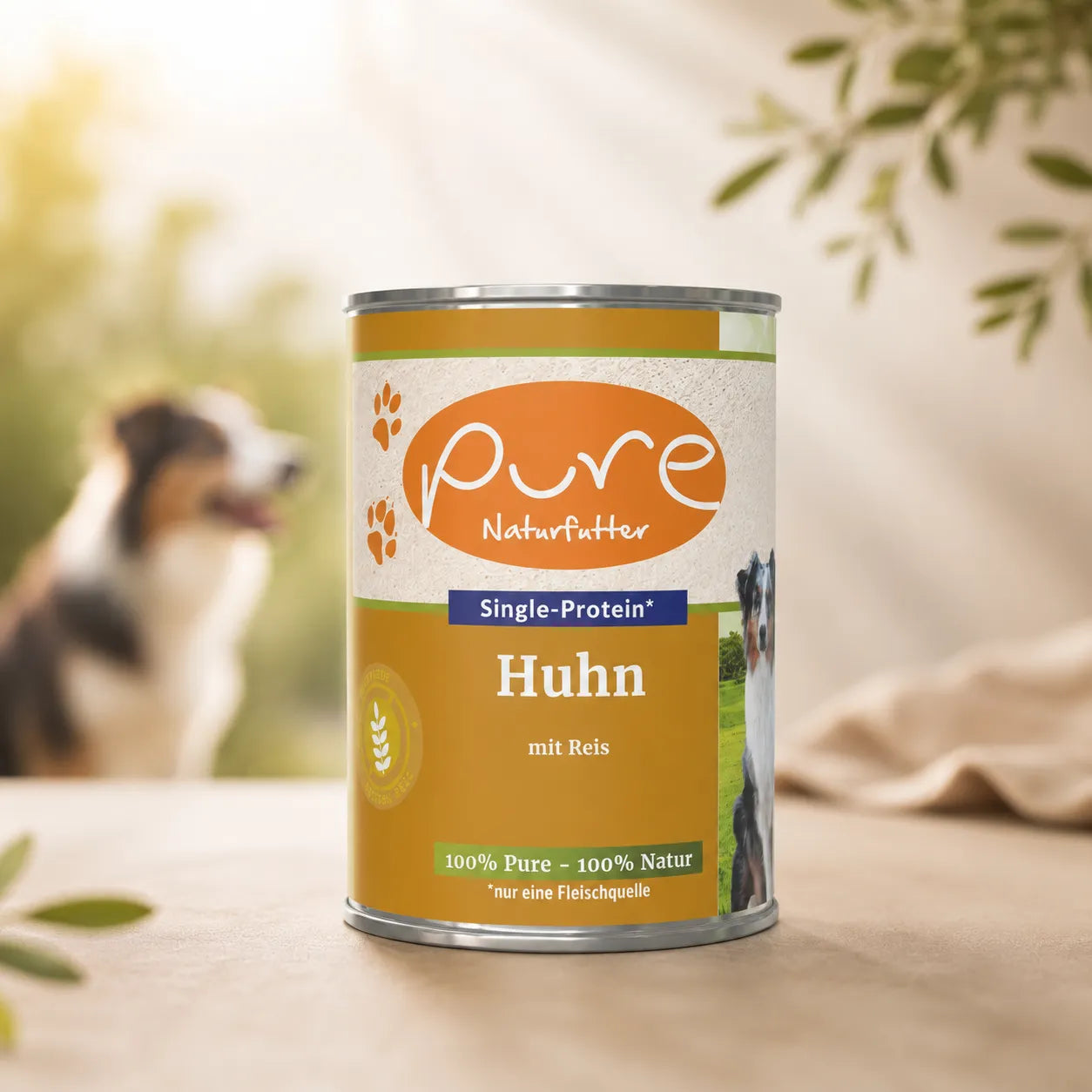 PURE Naturfutter Huhn mit Reis Nassfutter für Hunde Single Protein Dose