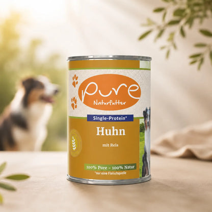 PURE Naturfutter Huhn mit Reis Nassfutter für Hunde Single Protein Dose