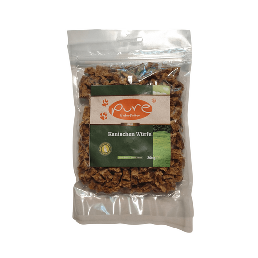 Kaninchen Würfel Mini von Pure Naturfutter – hochwertige Fleischsnacks für Hunde, 200 g Packung, ohne künstliche Zusätze, perfekt für Training, Belohnung und sensible Mägen.