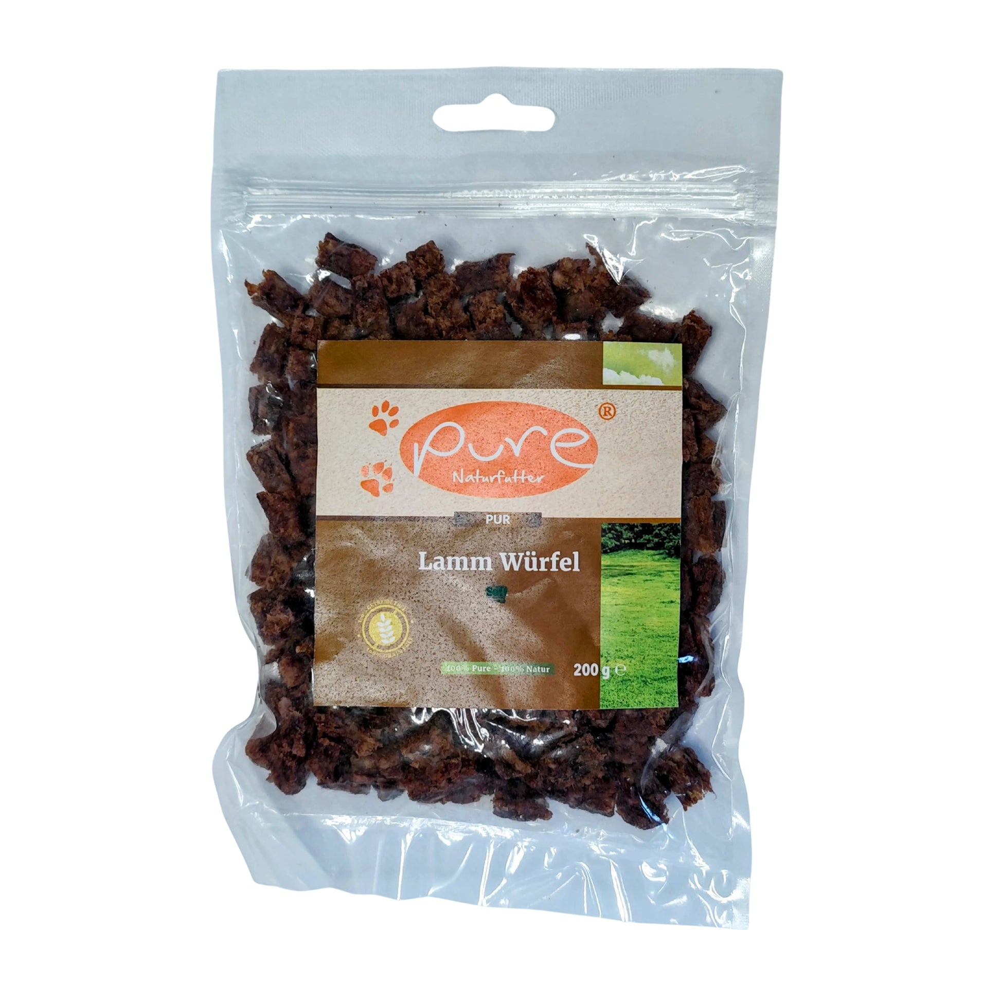 PURE Naturfutter Lamm Würfel mini 200 g – natürliche Soft Trainers für Hunde mit 99 % Lamm, schonend getrocknet und frei von Getreide.