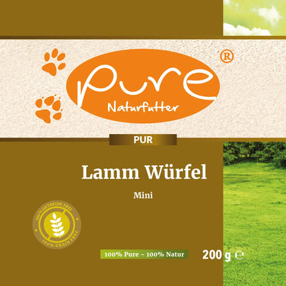 PURE Naturfutter Lamm Würfel Mini 200 g – getreidefreier Hundesnack aus 99 % Lamm, natürliche Belohnung für Hunde