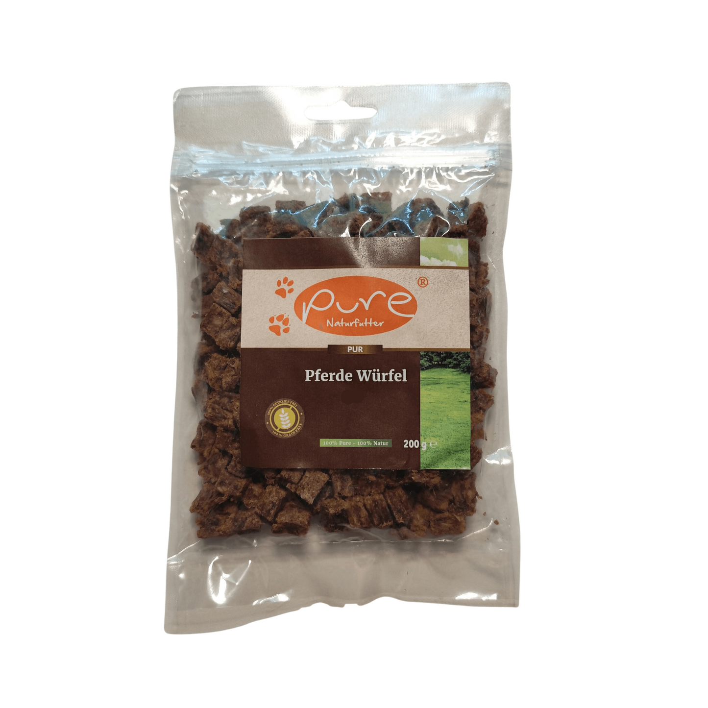 Pferde Würfel mini von Pure Naturfutter – hochwertige, schonend verarbeitete Hundesnacks aus Pferdefleisch, 200 g Packung, perfekt für kleine Rassen, Training und sensible Hunde.