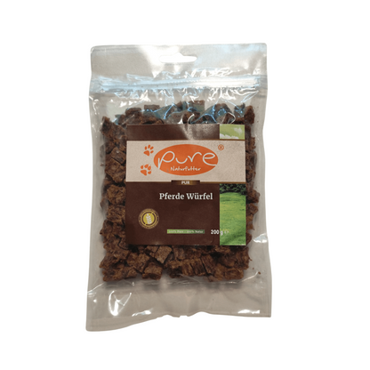 Pferde Würfel mini von Pure Naturfutter – hochwertige, schonend verarbeitete Hundesnacks aus Pferdefleisch, 200 g Packung, perfekt für kleine Rassen, Training und sensible Hunde.