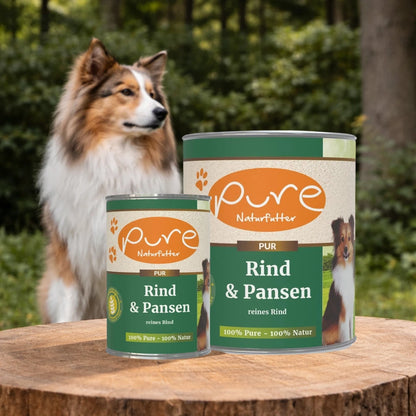 PURE Naturfutter Rind und Pansen Nassfutter für Hunde, Single Protein Hundefutter mit reinem Rind