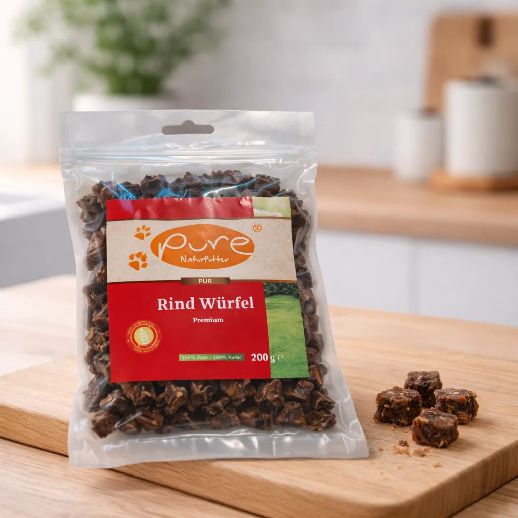 PURE Rind Würfel Premium Hundesnack mit einzelnen Stücken, natürlicher Snack ohne Zusatzstoffe