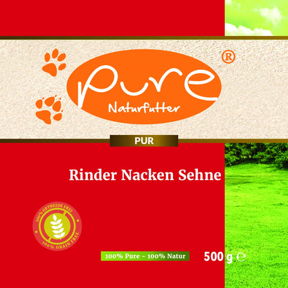 PURE Rinder Nacken Sehne 500 g – Vorderseite der Verpackung (Kausnack für Hunde)