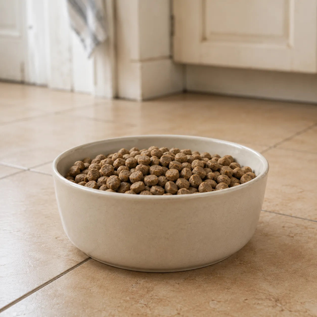 Futternapf mit Kroketten von VET-Line Huhn & Reis Hundefutter